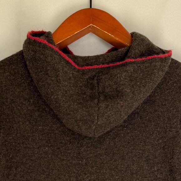 90s Vintage Lands End Brown Red Wool Mohair Blend Hooded Cardigan Sweater Size L - Picture 8 of 14